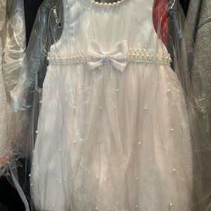 Elegant White Dress with Pearl Accents